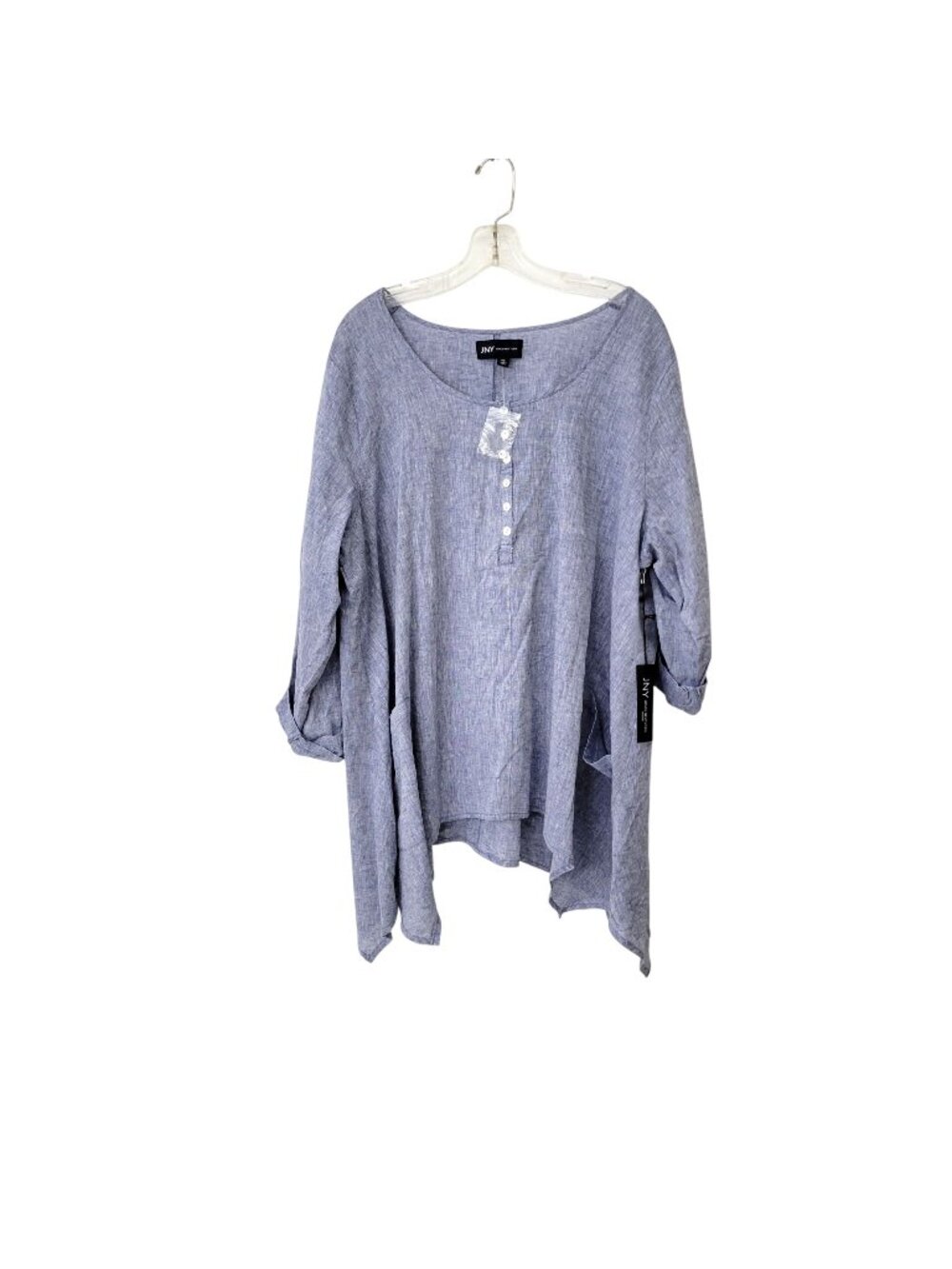 JNY Jones New York Blue Cotton Blend Asymmetrical Lagenlook Tunic Top 1X NWT